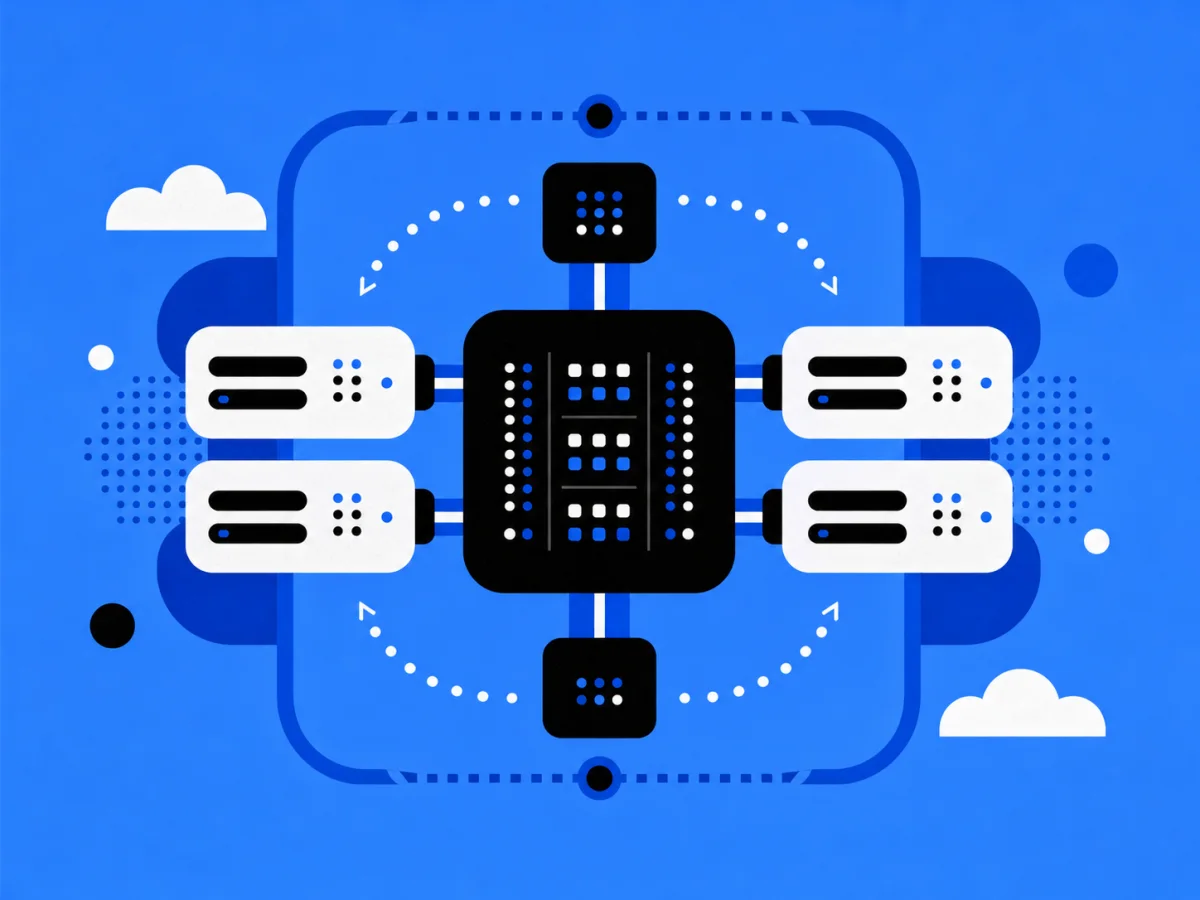 Illustration robuster Enterprise-Infrastruktur mit redundant verbundenen Systemen